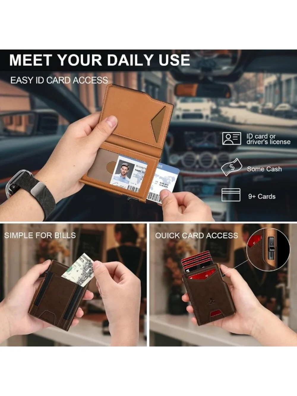 Slim Minimalist Wallet for Men, RFID Blocking Card Holder, Bifold Design, ID